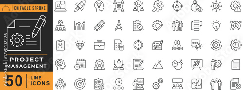 
Project Management line icon set. Editable stroke. Vector illustration.
