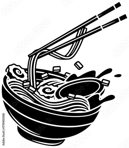 bowl illustration meal silhouette lunch logo cuisine icon food outline delicious noodle dinner asian chinese restaurant japanese soup cooking shape adults vector graphic background