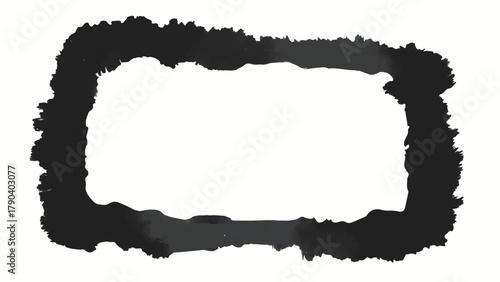 Black brush frame border. Abstract ink rectangle for design, art, and creative projects. 