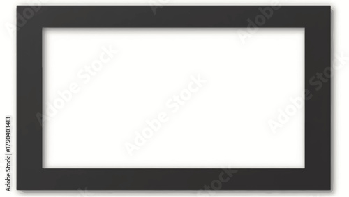 Black rectangle picture frame on white background for display, interior decor, and studio projects.