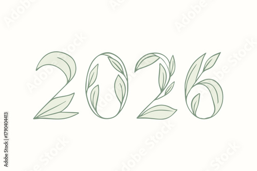 Minimalist Botanical 2026 Typography with Leaf Elements