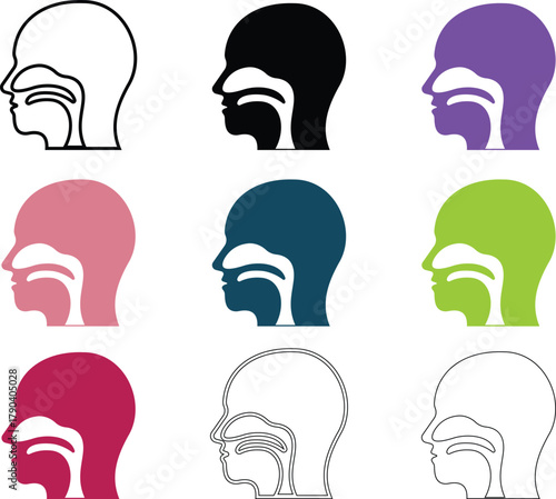 Throat Icon set represents human health, medical care. This premium vector concept focuses on the throat area, depicting the neck and respiratory system as a symbol of voice, breathing, and wellness.