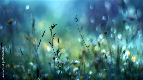 Fototapeta Naklejka Na Ścianę i Meble -  Dreamy meadow with soft focus wildflowers and grasses bokeh