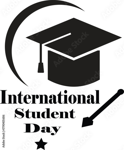 International Student Day Celebration Vector Design with Graduation Cap, Global Arc, and Star Symbolizing Academic Achievement and Worldwide Student Community