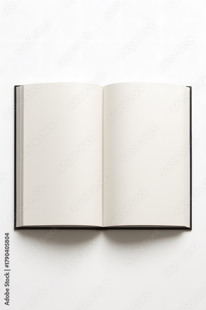 Naklejka premium Open Hardcover Book with Blank Pages on White Background Flat Lay