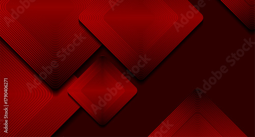 Dark red tech geometric linear squares abstract layered background. Vector digital art design