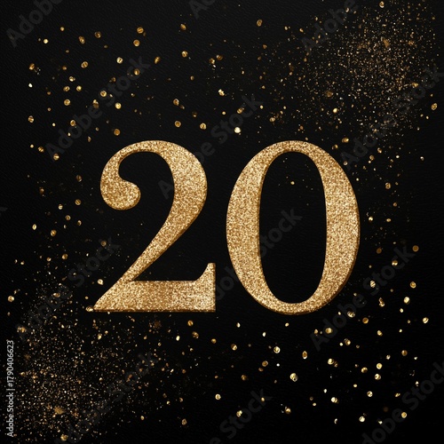 Festive Gold Glitter Design Featuring the Number 20 for Celebrations and Spec...
