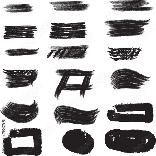 Chalk lines, charcoal highlight strokes doodle set. Pencil underlines, kids crayon strips, brush line in sketch style. Grunge texture. Hand drawn vector illustration isolated on white background