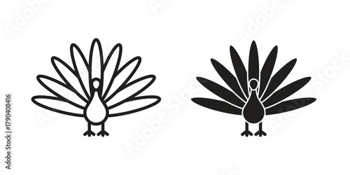 Thanksgiving peacock icon vector with glyph style. Stroke liner icons
