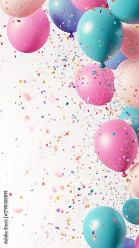 Colorful Balloons and Confetti Create a Festive Atmosphere for Celebration or...