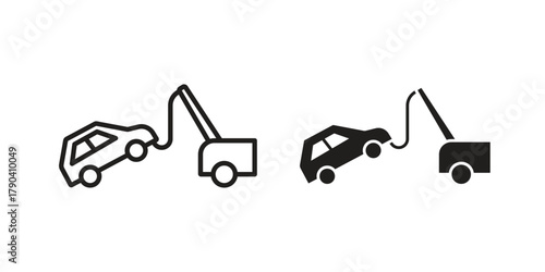 Towed car icon vector with glyph style. Stroke liner icons
