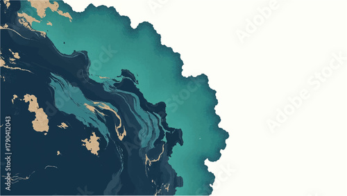 Abstract oceanic marble texture in deep blue and teal for creative design projects. Vector illustration.