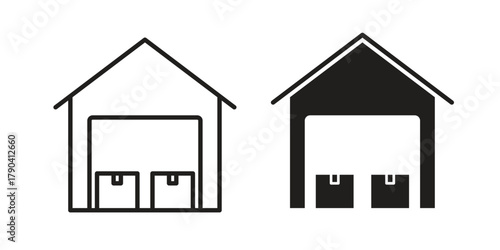Warehouse icon vector with glyph style. Stroke liner icons
