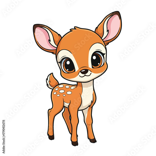 Cute cartoon fawn standing with big eyes and spots