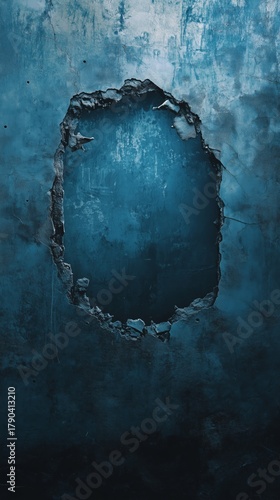 Wall With Jagged Opening Revealing Dark Void in Urban Setting