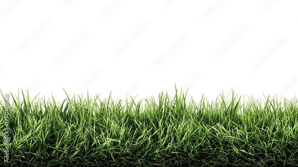 Fototapeta premium Lush green grass blades growing densely against a clean white background growth nature
