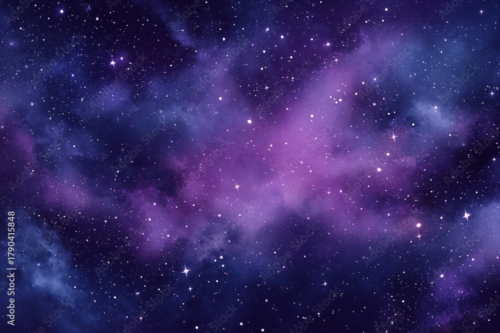 Fototapeta premium Vibrant Purple and Blue Cosmic Clouds Fill the Night Sky With Bright Stars Shining in the Vast Universe