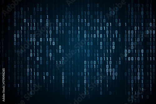 Digital Binary Code Streams Flow in a Futuristic Blue Environment Simulating ...