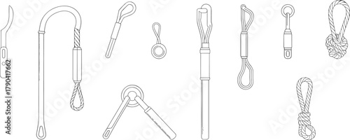 Steel wire rope hook and loop vector illustration showing detailed industrial cable ends and connectors for construction and safety equipment
