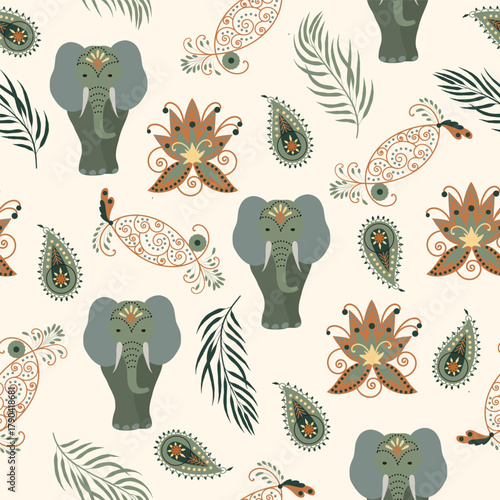 Traditional seamless Paisley pattern. Indian Kashmir ornament. Elephant design. Vector