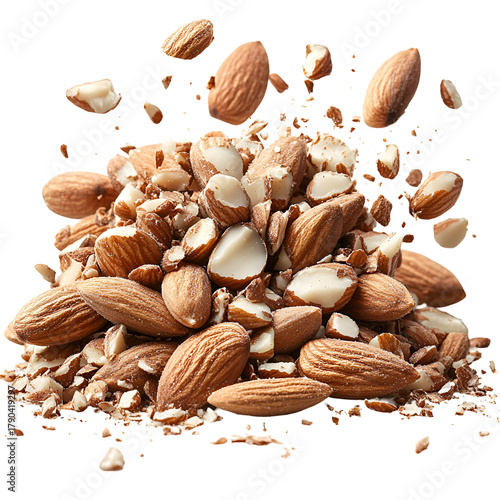 Crushed almonds in dynamic motion