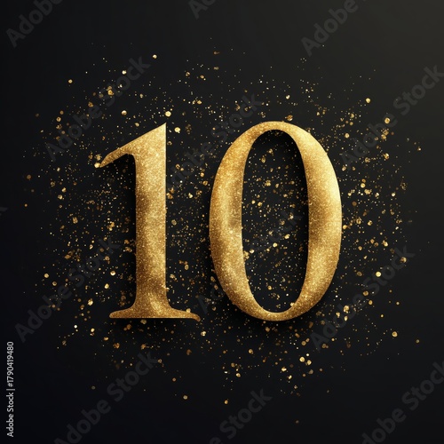Gold Glitter Number Ten With Sparkling Background for Celebration or Event