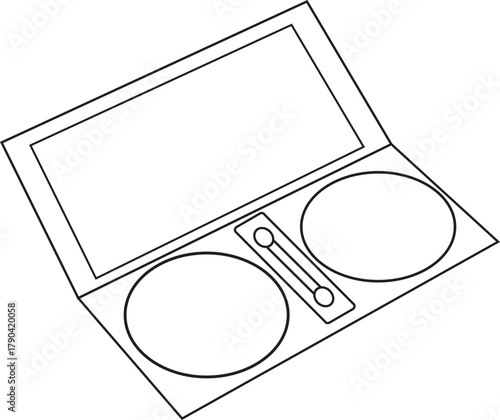 Solid makeup palette icon with mirror, dual pans and applicator for beauty products, cosmetics display and makeup kit design transparent background.