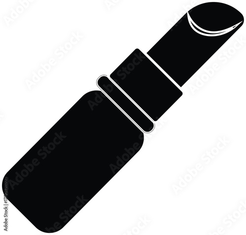 Solid black lipstick icon for cosmetic branding, beauty product illustration, makeup design and lip color symbol transparent background.