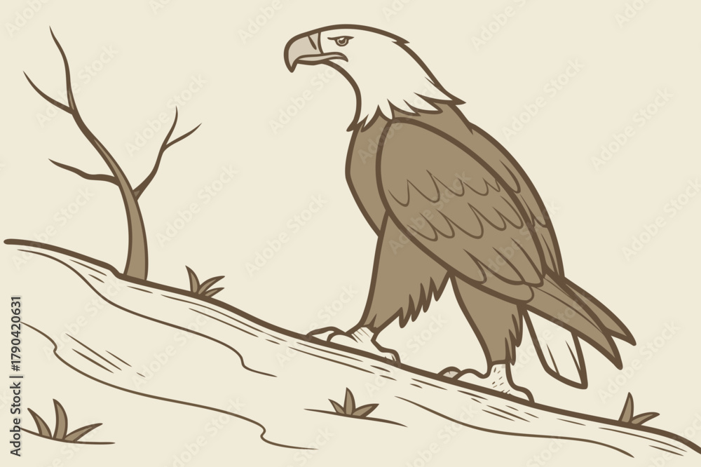 Fototapeta premium Bird, Hammer, and Nails Vector Illustration - Monochrome Graphic