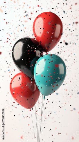 Colorful Balloons With Confetti Falling During a Celebration Event
