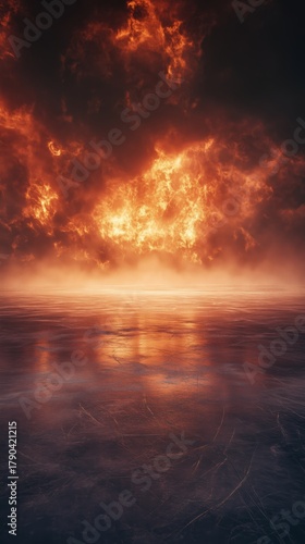 Dynamic Flames Rise Above Calm Water Surface in Striking Visual Contrast