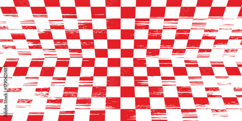 Checkerboard, chessboard, checkered plane in angle perspective. Tilted, vanishing empty floor modern.