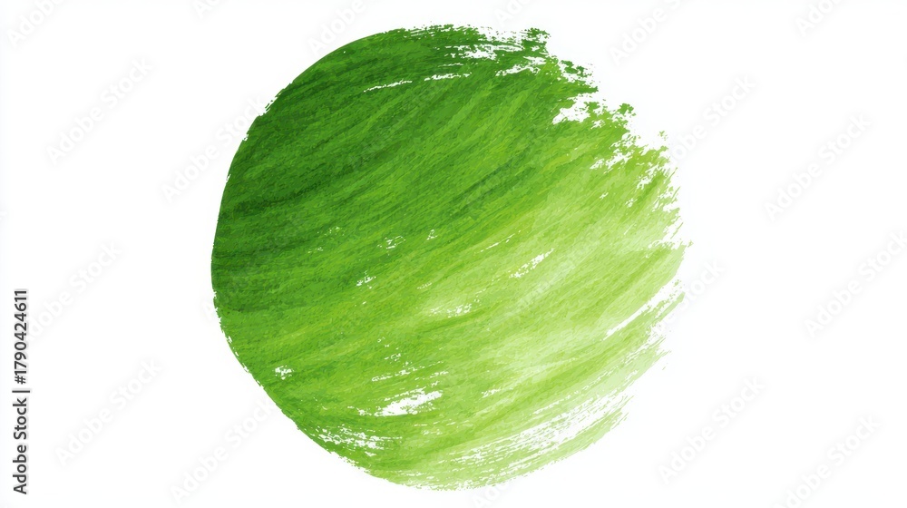 Obraz premium Green watercolor circle with gradient brushstrokes creating an abstract texture on a white background, representing nature, growth, freshness, health, and recycling concepts