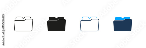 Folder Line And Solid Icon Set. Document Organization And File Management Symbol Collection. Digital Storage And Data Archiving Representation. Isolated Vector Illustration