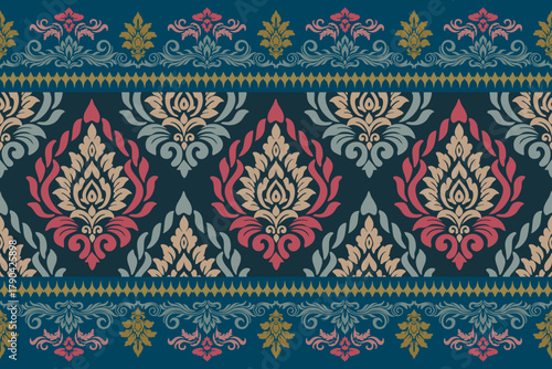 thai art pattern. Damask seamless pattern vector background. baroque style pattern. Luxury textile. Graphic ornate pattern for wallpaper, fabric, packaging, wrapping. Damask floral ornament
