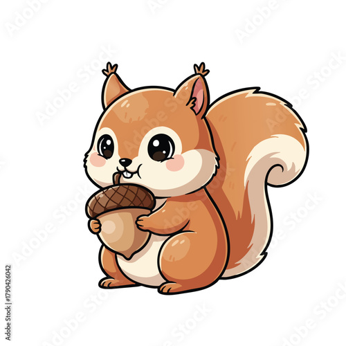 Cute cartoon squirrel holding an acorn