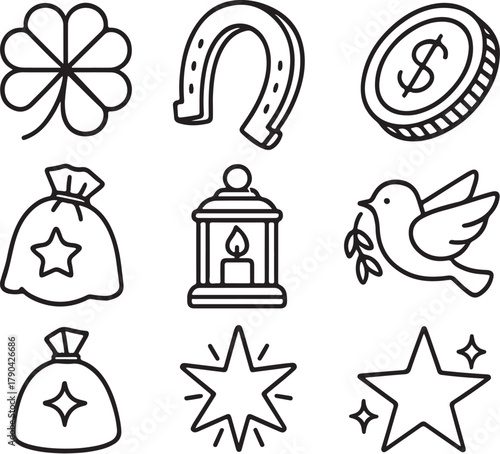 good luck icons black and white vector illustration.eps