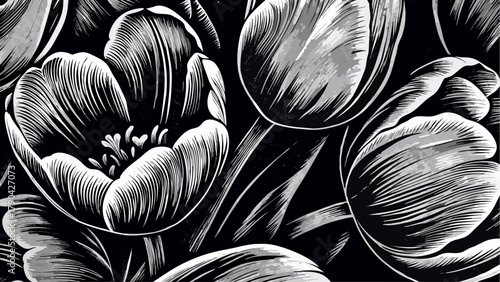 Elegant monochrome tulip flower pattern creates a sophisticated touch for your designs, perfect for adding a classic, artistic flair to any project