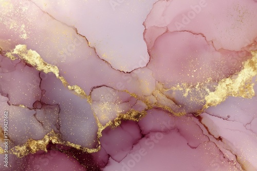 Elegant Pink and Gold Abstract Design With Flowing Shapes on Smooth Surface
