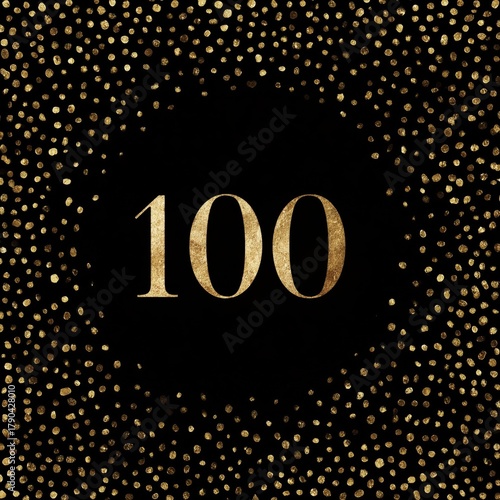 Celebration of Achievement With Gold Number 100 on Black Background Filled Wi...