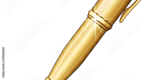 Elegant golden pen, symbolizing luxury and fine writing, on a clean white background.
