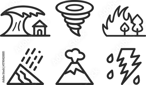 Natural Disaster Icons Vector Set.