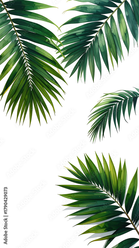 Naklejka premium Palm leaves framing black. Lush, green, detailed foliage