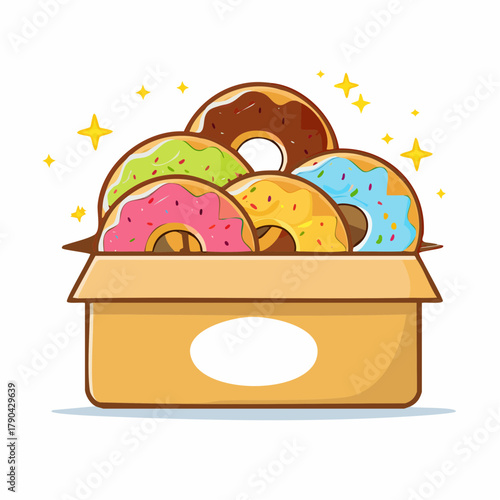 A colorful assortment of delicious donuts in a box, perfect for any sweet treat occasion