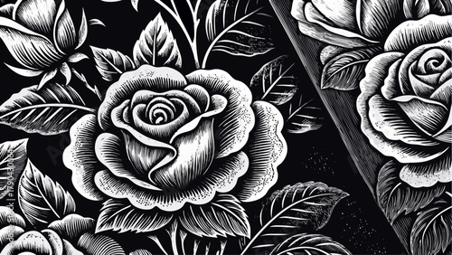 Elegant rose illustration, perfect for vintage designs, invitations, or romantic projects with a timeless appeal and classic floral style, originally a scalable graphic