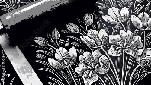 Elegant floral design featuring detailed tulips, perfect for sophisticated invitations, stationery, or stylish backgrounds with a timeless monochrome aesthetic