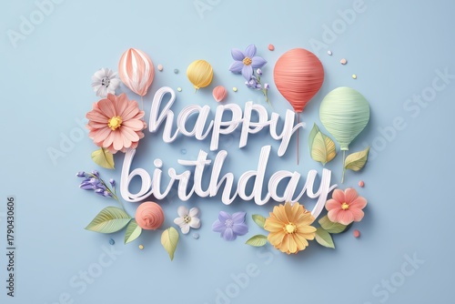 Colorful Birthday Decorations With Flowers and Balloons in a Festive Arrangem...