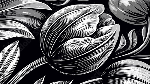 Striking monochrome floral design with bold tulip blossoms, perfect for elegant invitations, stylish branding, or impactful artistic projects with modern flair