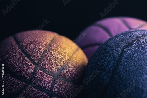 Colorful Basketballs Arranged Together Highlighting Texture and Detail in a D...