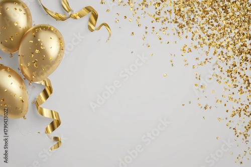 Golden Balloons and Confetti Set the Mood for a Festive Celebration or Party ...